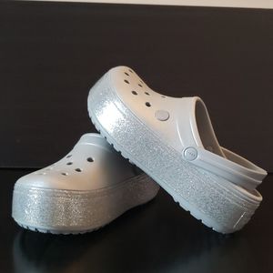 Crocband Platform Metallic Silver Clog